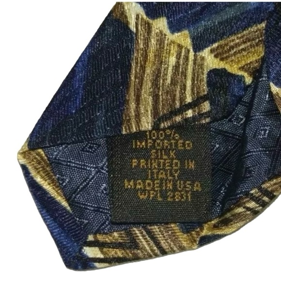 Vintage Louis Feraud Tie Imported Silk Leaves Autumn Blue Geometric Retro Art - Picture 4 of 4